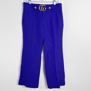 Gucci Cady Crepe GG Belt Buckle Wool Silk Trouser Size 42 NWT Violet Indigo